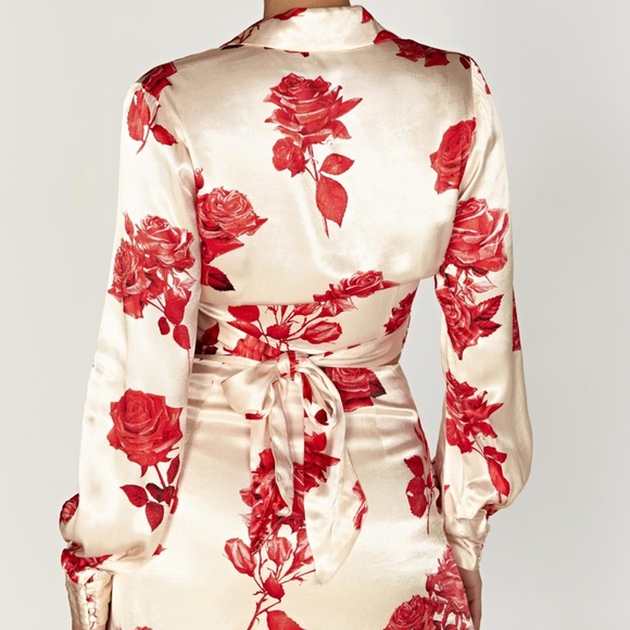 Meshki Rose Print Satin Wrap Top Size Small - Picture 4 of 10